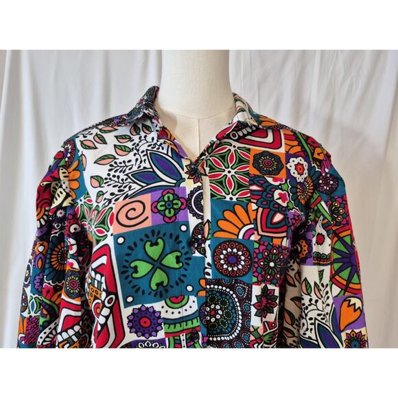 Anthropologie Multicolor Graphic Puff Sleeve Blouse Top Medium Eye Catching - Picture 3 of 7